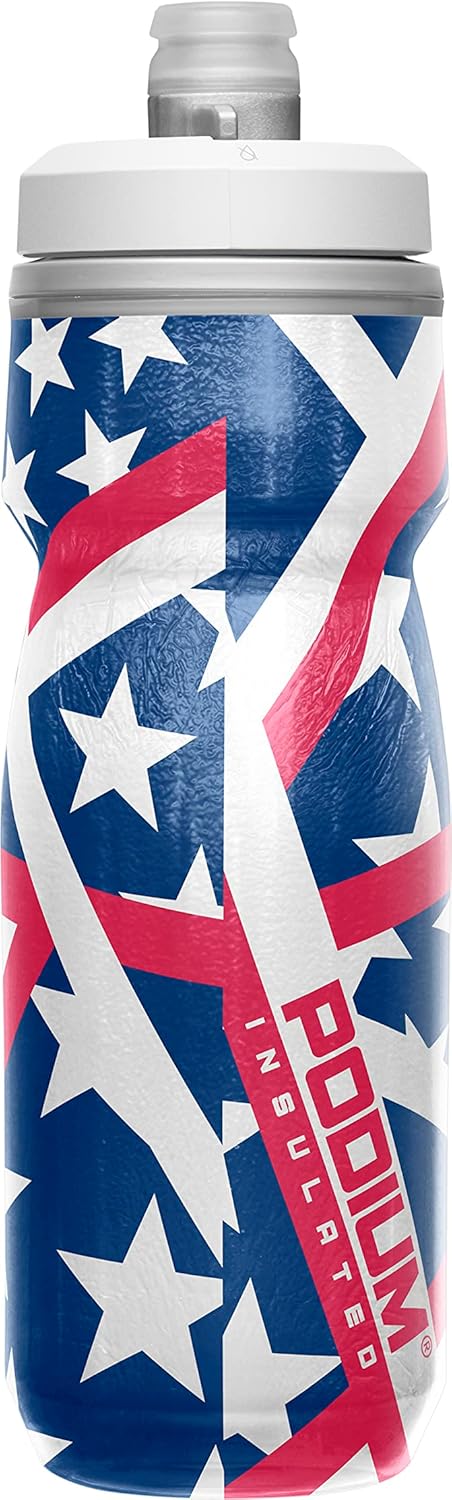 CamelBak Podium Chill Botella de agua aislada para bicicleta, botella fácil de apretar, se adapta a la mayoría de jaulas de bicicleta, 21 onzas, Estados Unidos