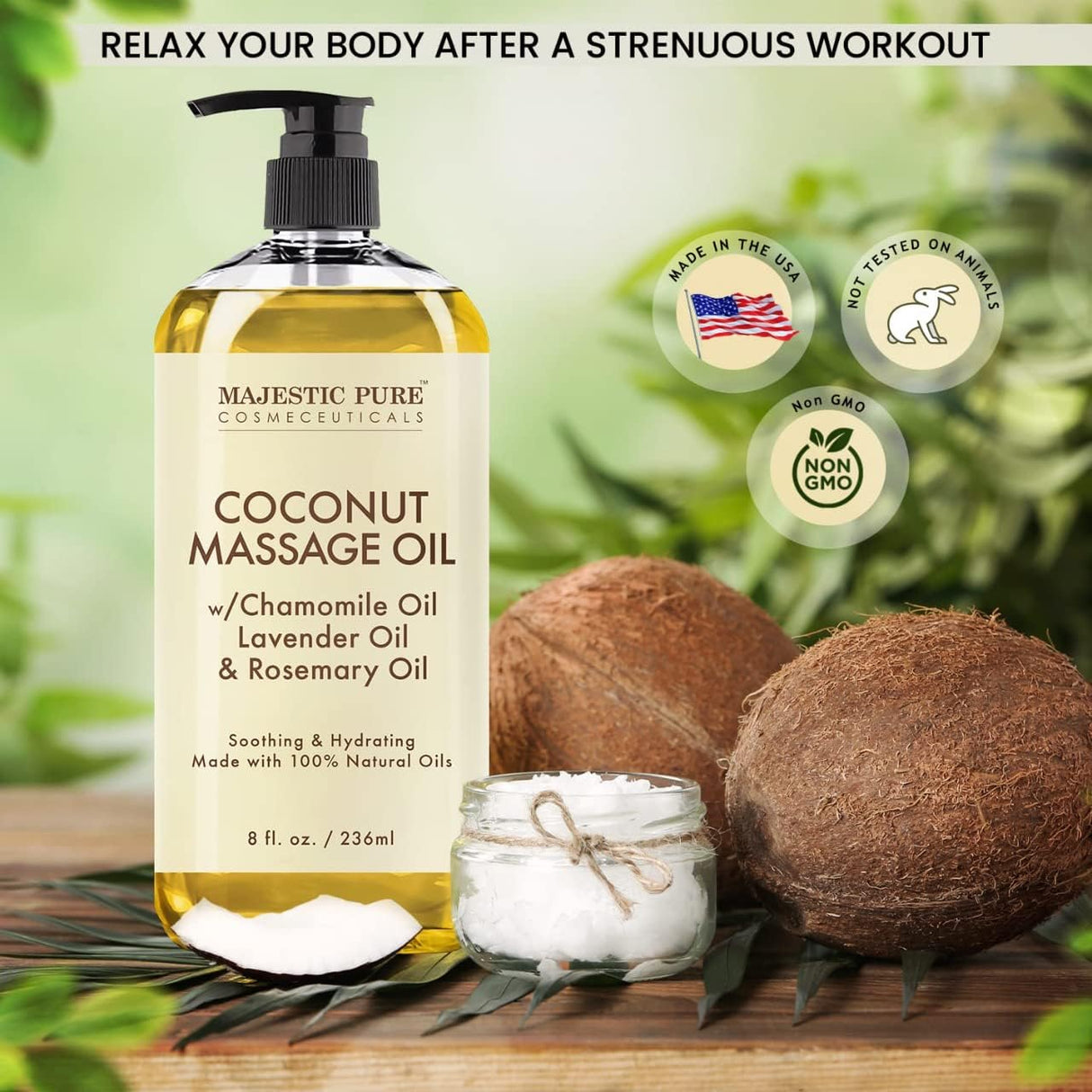 Aceite de masaje de coco con aroma calmante MAJESTIC PURE