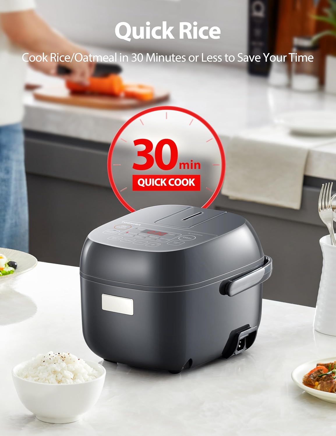 Arrocera Toshiba 3 Tazas, Pantalla LCD, 8 Funciones de Cocción