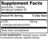 Suplemento Cerebral Alpha-GPC Ultra, 500 mg, 90 Servicios