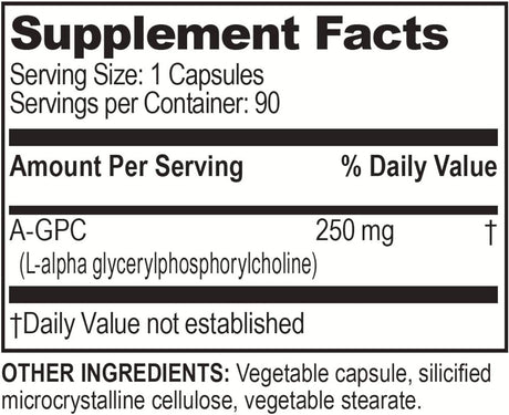 Suplemento Cerebral Alpha-GPC Ultra, 500 mg, 90 Servicios