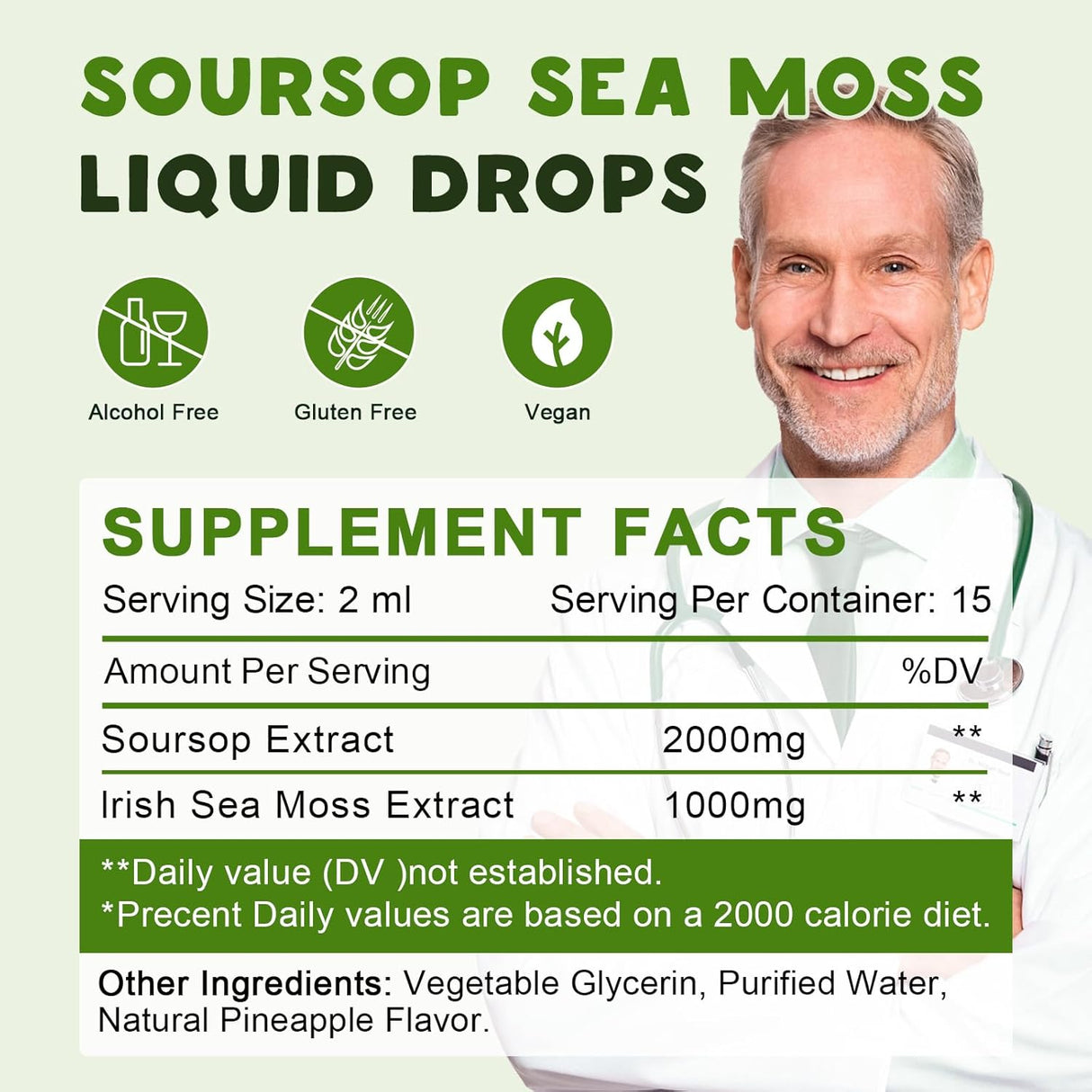 Soursop Graviola con Sea Moss Líquido, 2 Pzas