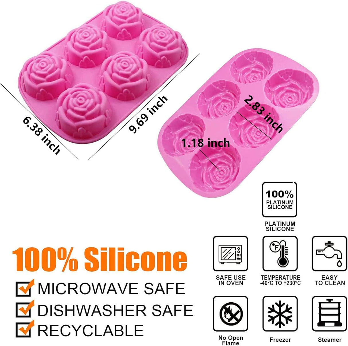 Moldes de Silicona para Repostería - 2 Pcs - 6 Cavidades Rosa