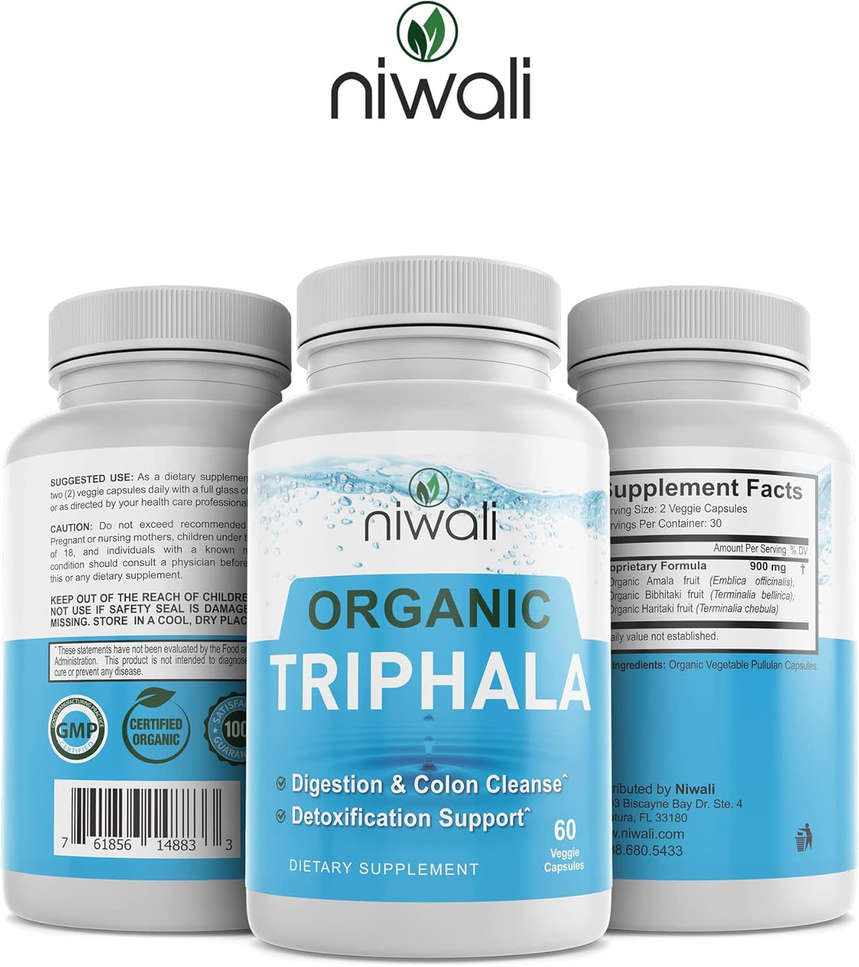 Suplemento orgánico de hierbas Triphala Apoyo del colon 60u