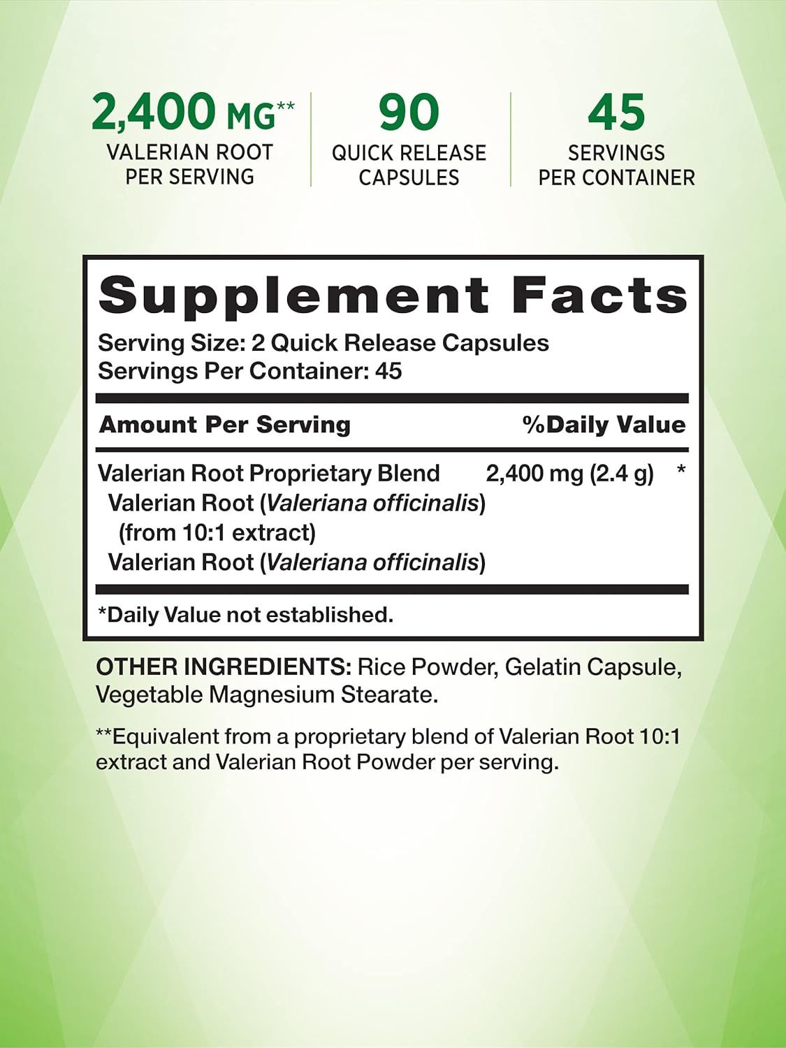 Suplementos de raíz de valeriana 2400 mg 90 unidades sin OMG
