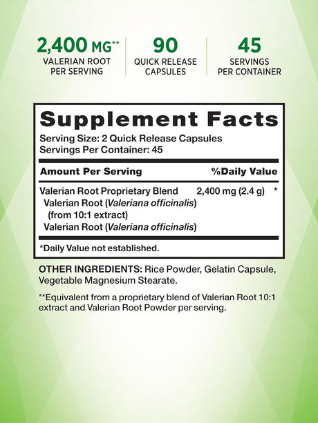 Suplementos de raíz de valeriana 2400 mg 90 unidades sin OMG