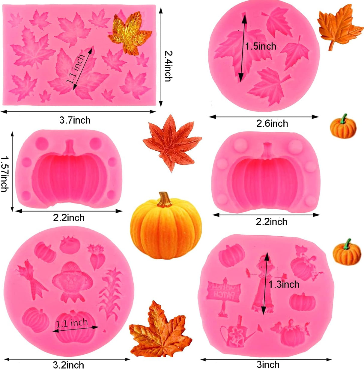 Molde de Silicona 3D Calabaza, 6 Pcs, Otoño, Halloween