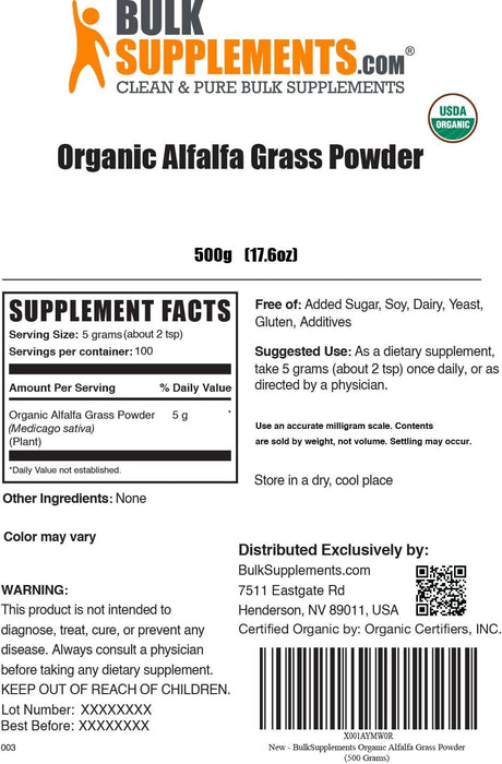 Suplemento BULKSUPPLEMENTS.COM Polvo de alfalfa orgánica