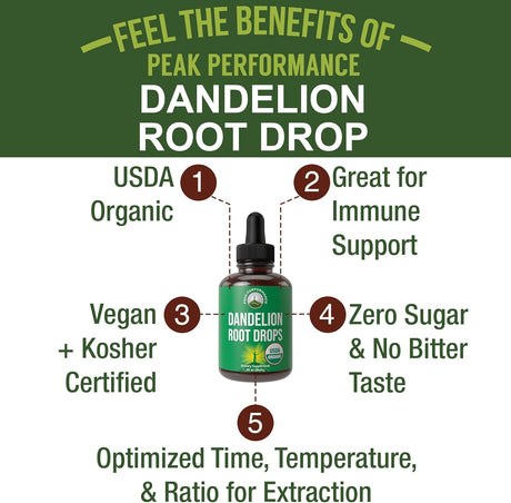Extracto de raíz de diente de león, orgánico, vegano, líquido, 60 ml