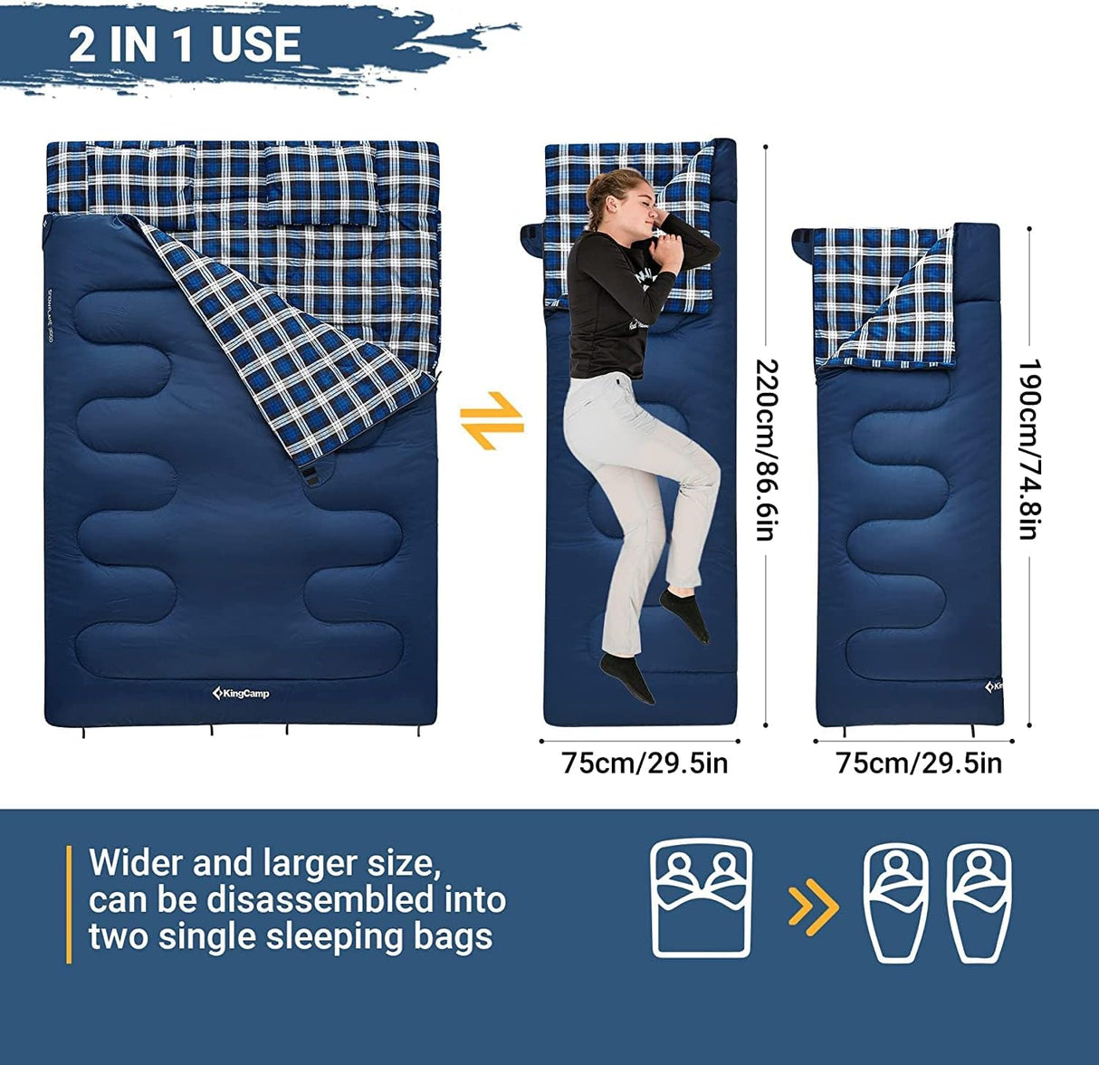 Saco de dormir doble de 20 grados para adultos