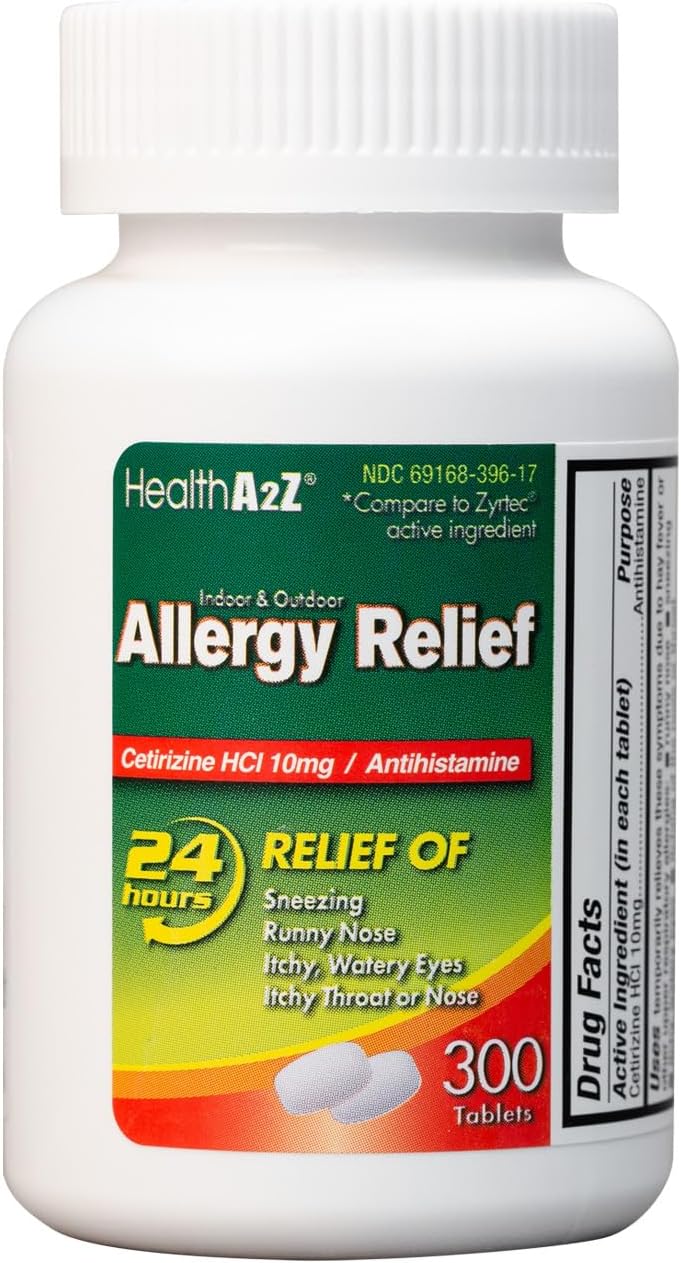 AlergiaA2Z® Cetirizina 10mg Alivio Todo el Día 300 Pzas