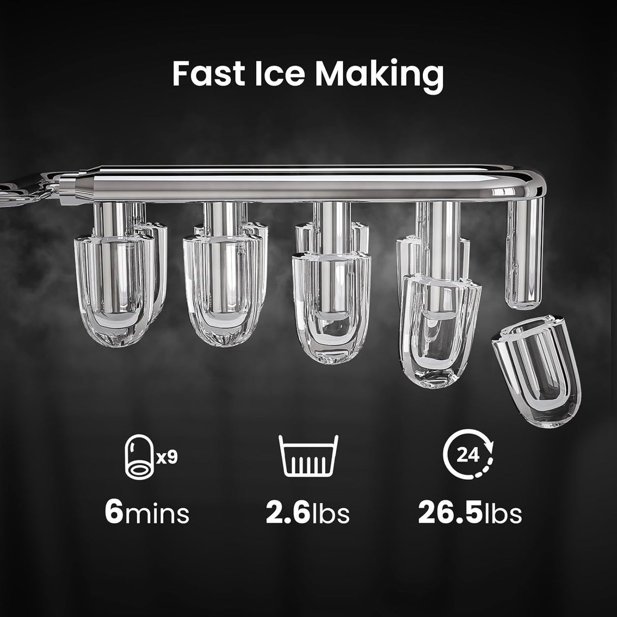 Máquina de Hielo Portátil AGLUCKY, 26.5Lbs/24H, 2 Tamaños