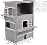 Casa de Gato de 3 Pisos PawHut, Refugio Exterior, Plataforma