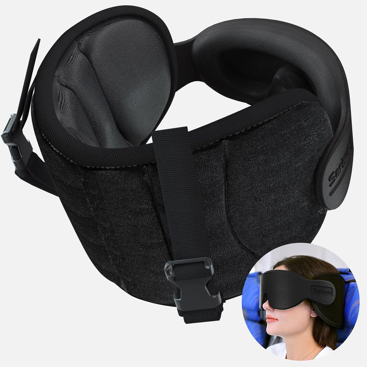 Almohada de viaje para avión, soporte 360°, con máscara, Modelo Black