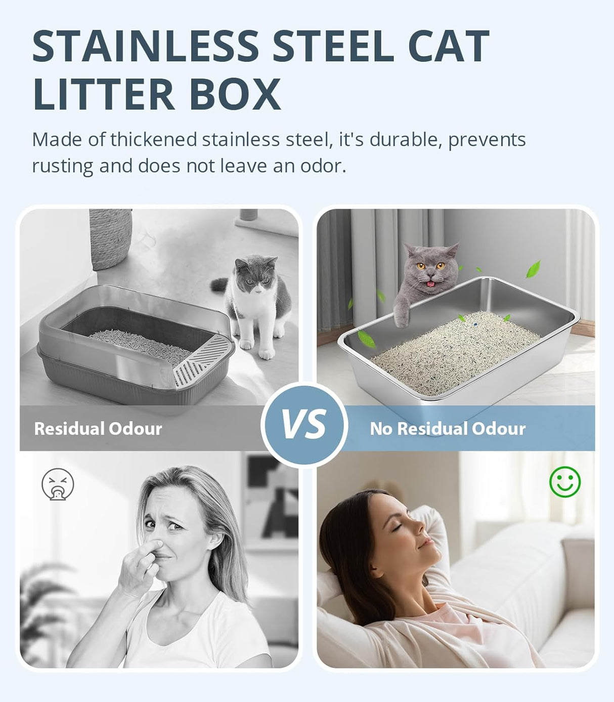 Caja de arena para gatos de acero inoxidable WENBOKMIN