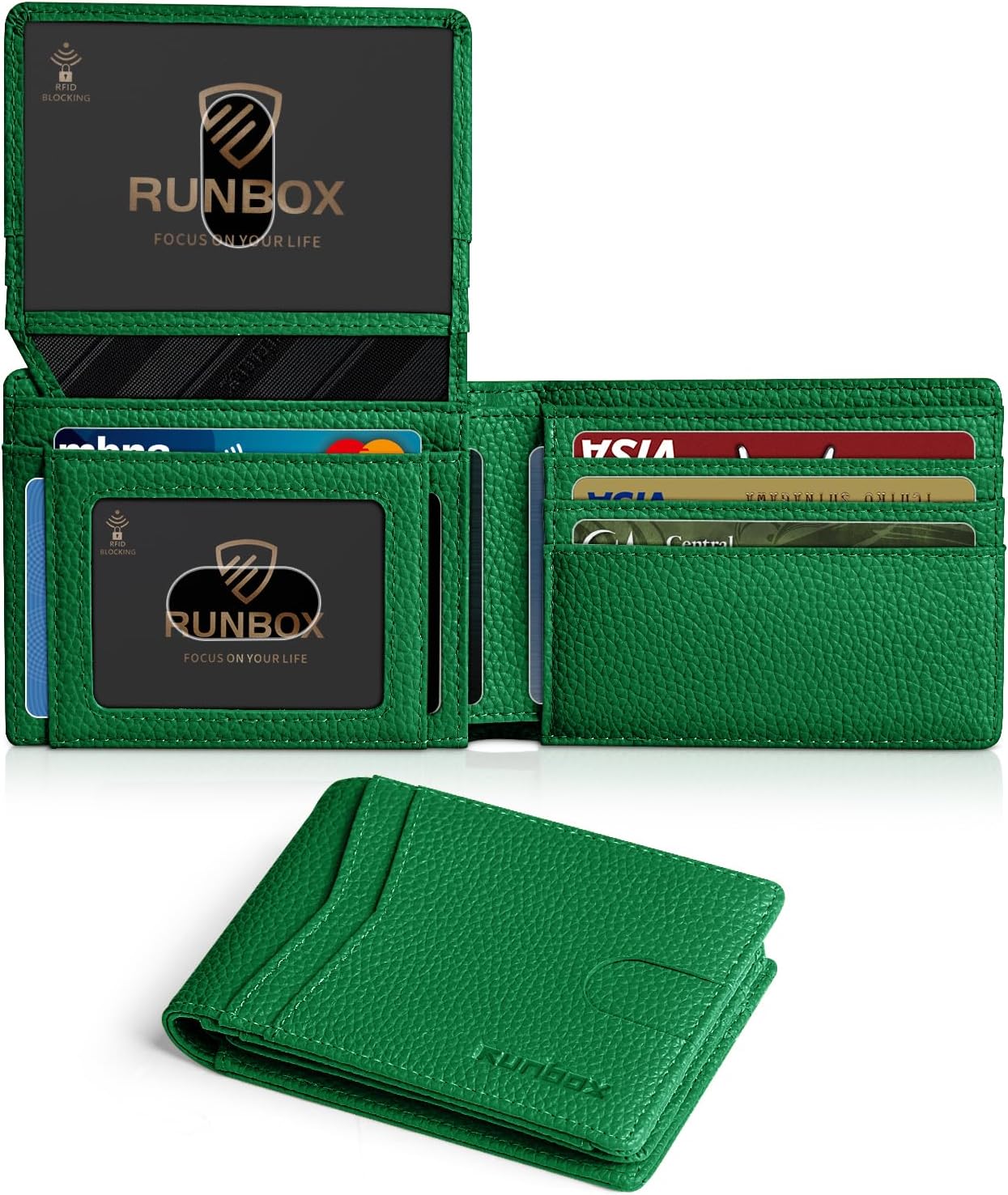 Billetera RUNBOX para Hombre Slim RFID, 2 Ventanas para ID