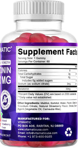 Vitamatic Melatonina sin azúcar, 30 mg por gomita, 60 porciones, 60 gomitas vegetarianas, suplemento que no forma hábito