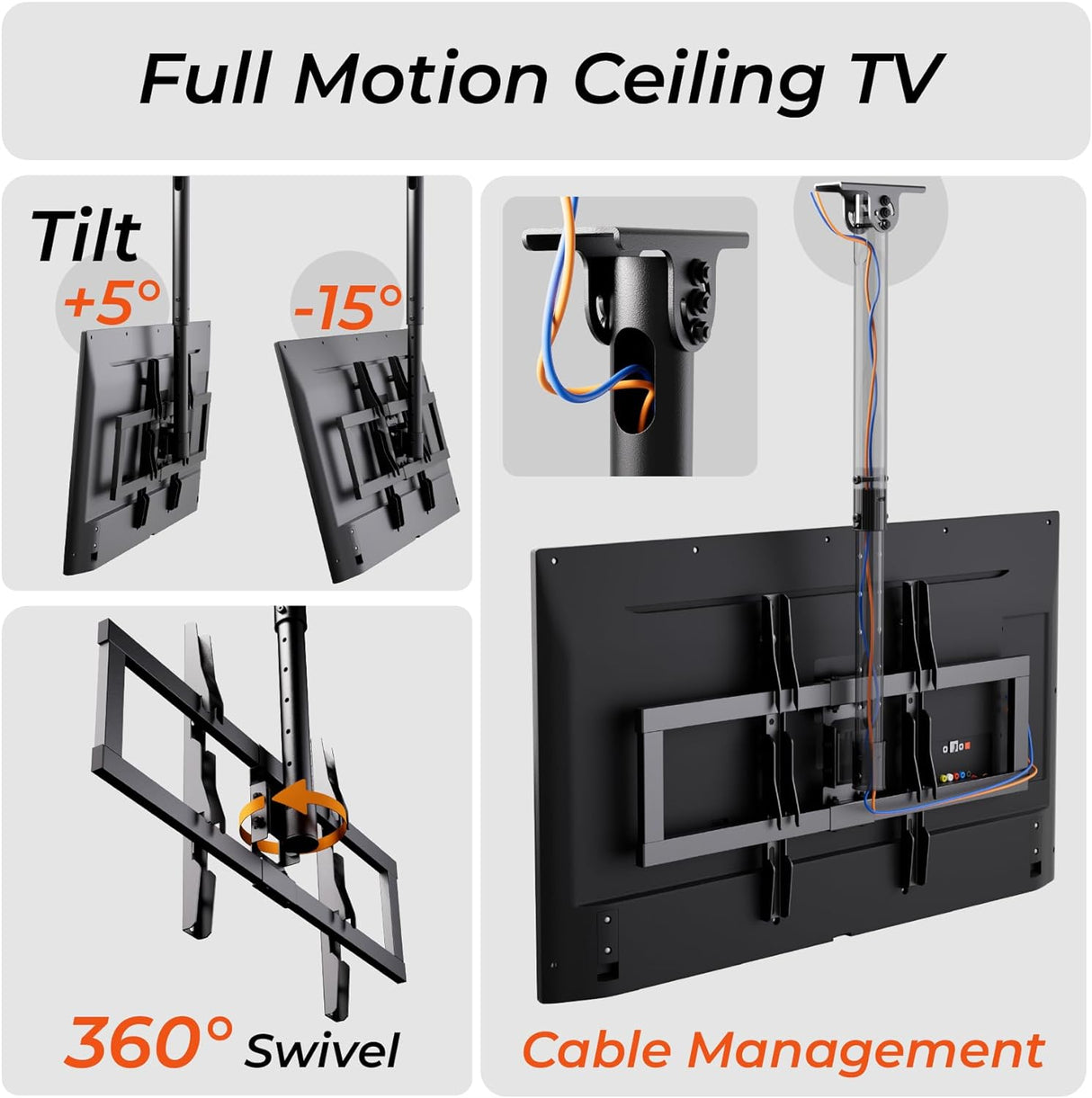 Soporte de Techo Ajustable para TV 26-65, Max VESA 600x400