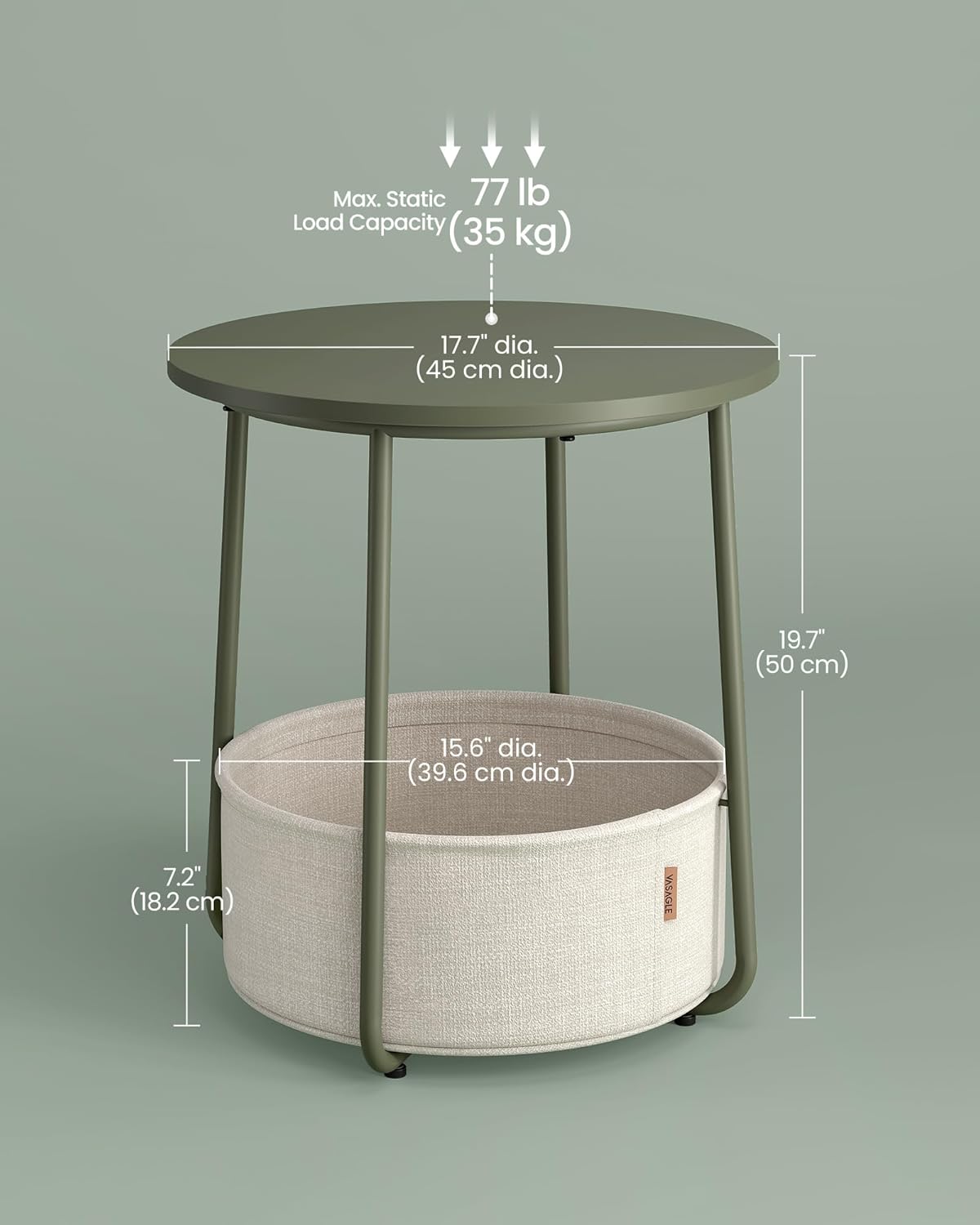 Mesa de Noche Moderna con Canasta de Tela, Modelo ULET223C80