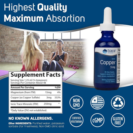 TracesMinerals Cobre Iónico Apoyo Óseo y Energía 2 fl oz
