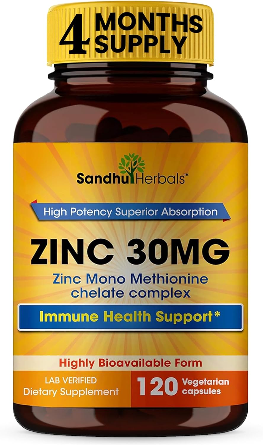 Sandhu Herbals Zinc 30mg Suplemento para Hombres y Mujeres