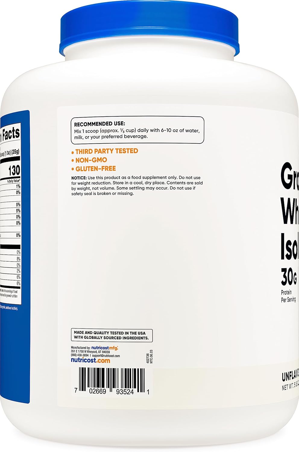 Proteína de Suero Isolada Nutricost 5LBS - Sin rBGH, No GMO