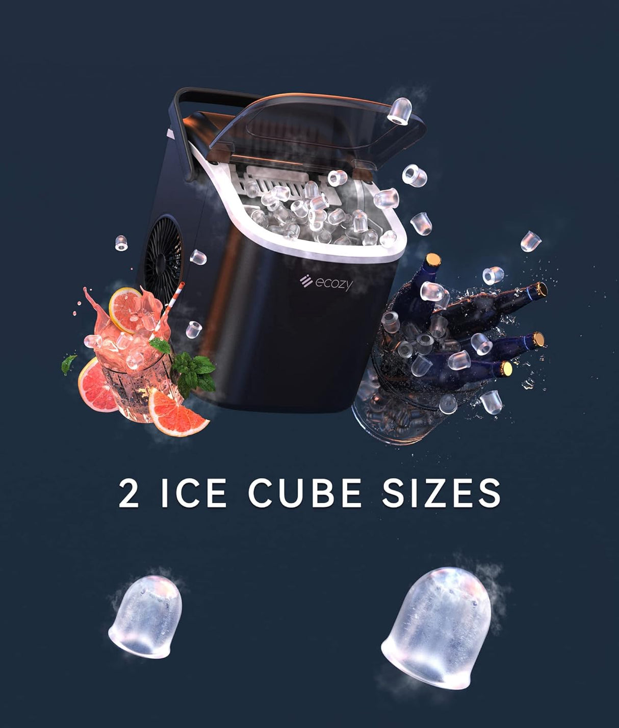 Máquina de Hielo Ecozy - 9 Cubos en 6 Min, Auto-Limpieza