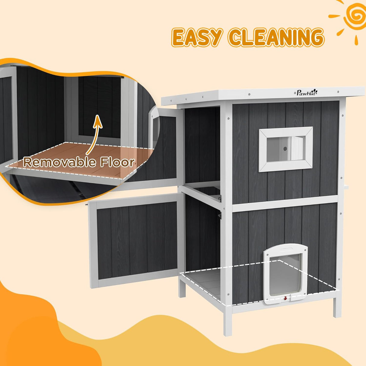Casa para gatos PawHut, refugio exterior, 2 niveles, resistente