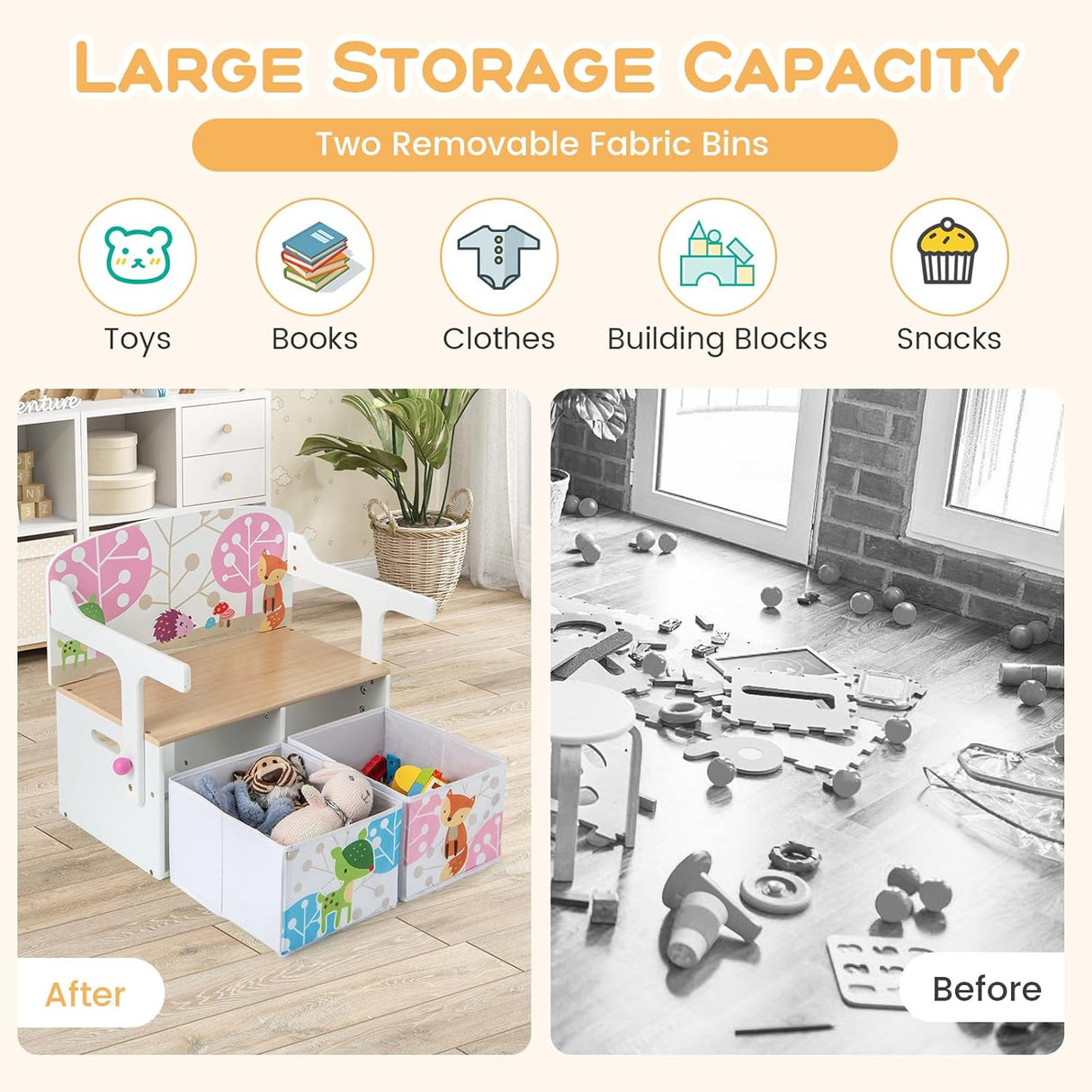 Costzon Juego de mesa y silla para niños con banco juguetes
