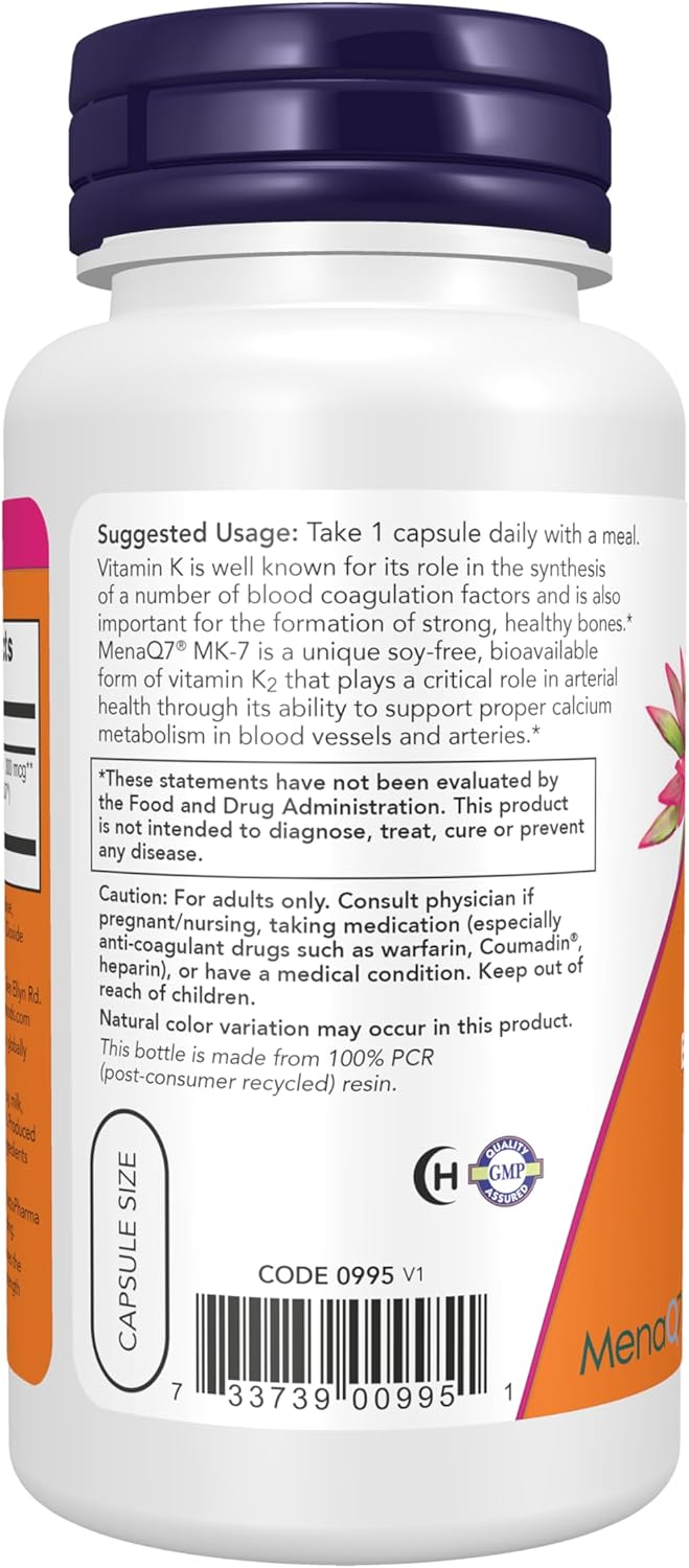 Suplementos MK-7 K-2 300 mcg, NOW Foods, 120 Veg Caps