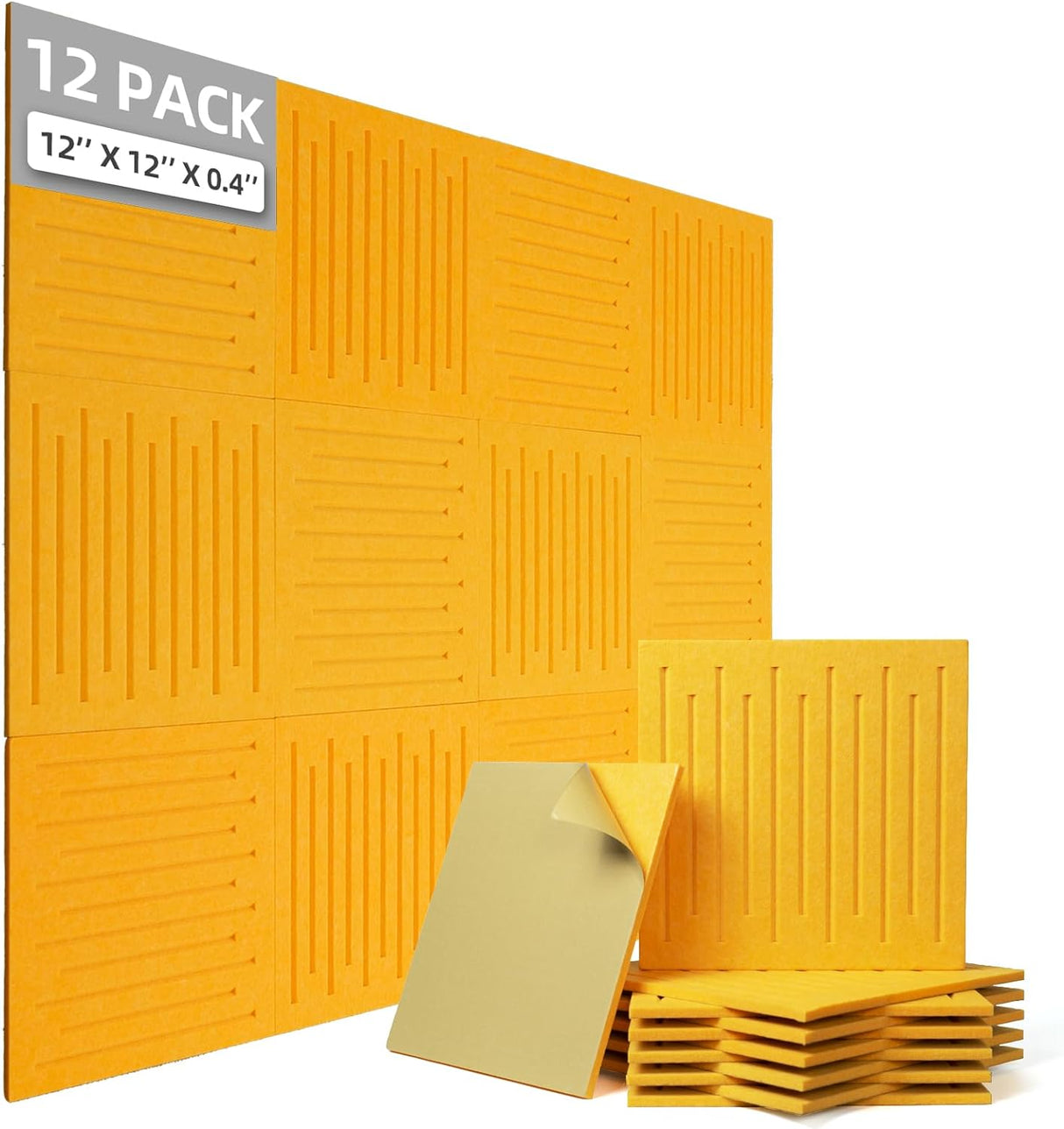 Paneles Acústicos Autoadhesivos 12 x 12 - 12 Pack, Alta Densidad