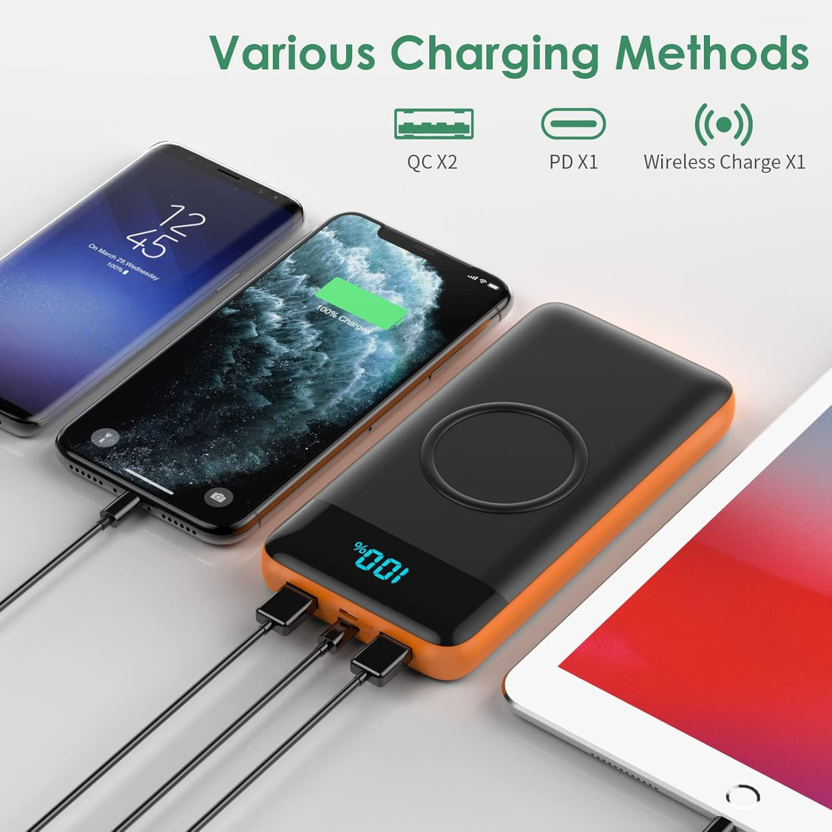 Cargador portátil inalámbrico 30800mAh 15W inteligente USB C