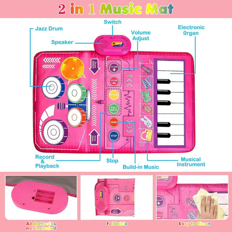 Manta Musical para Bebés, Juguetes Montessori, 2 en 1, Piano y Tambor