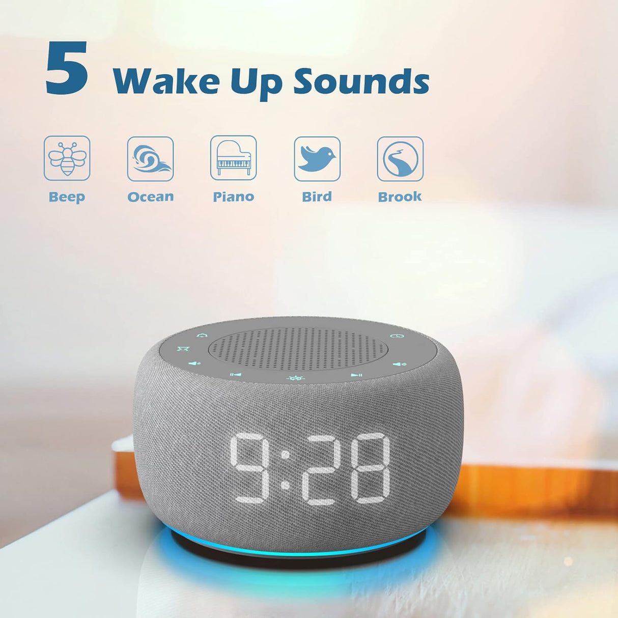 Máquina de Sonido y Reloj Despertador 2 en 1, 18 Sonidos, Luz Nocturna