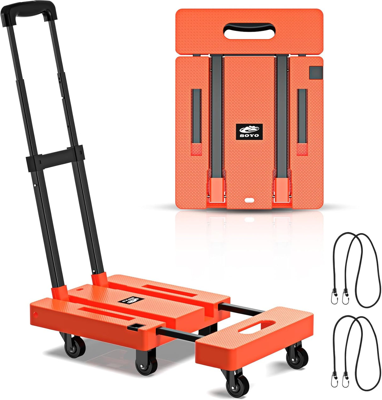 Carretilla Plegable SOYO, 500lbs, 6 Ruedas, 2 Cuerdas Elásticas