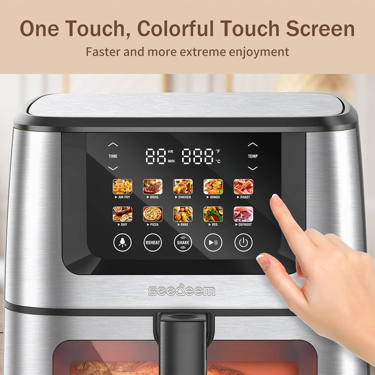 Freidora de aire SEEDEEM Max XL 10 en 1, 8 Qt, pantalla táctil