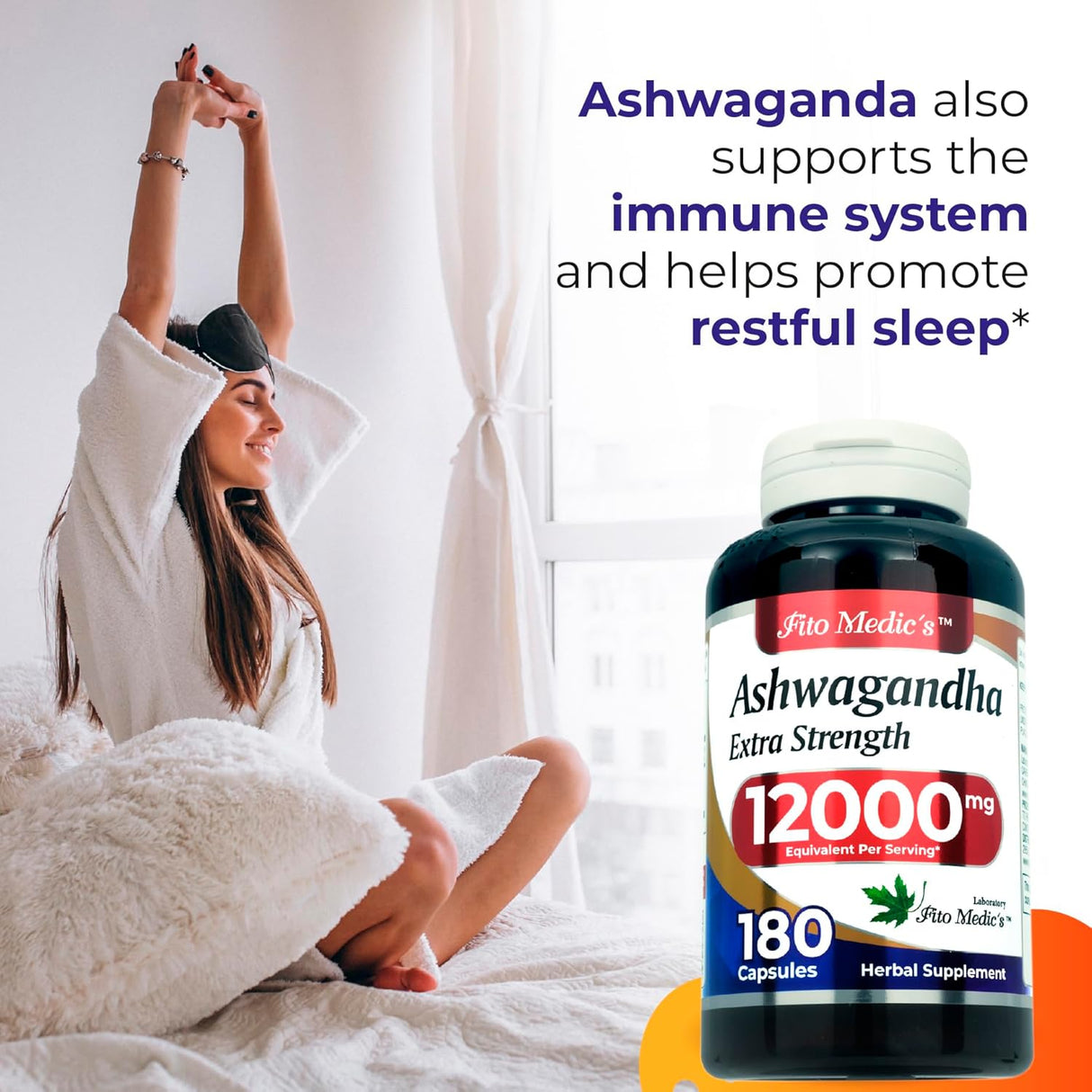 Suplemento de Ashwagandha 180 Caps | FITO MEDIC'S Lab | 12000 mg