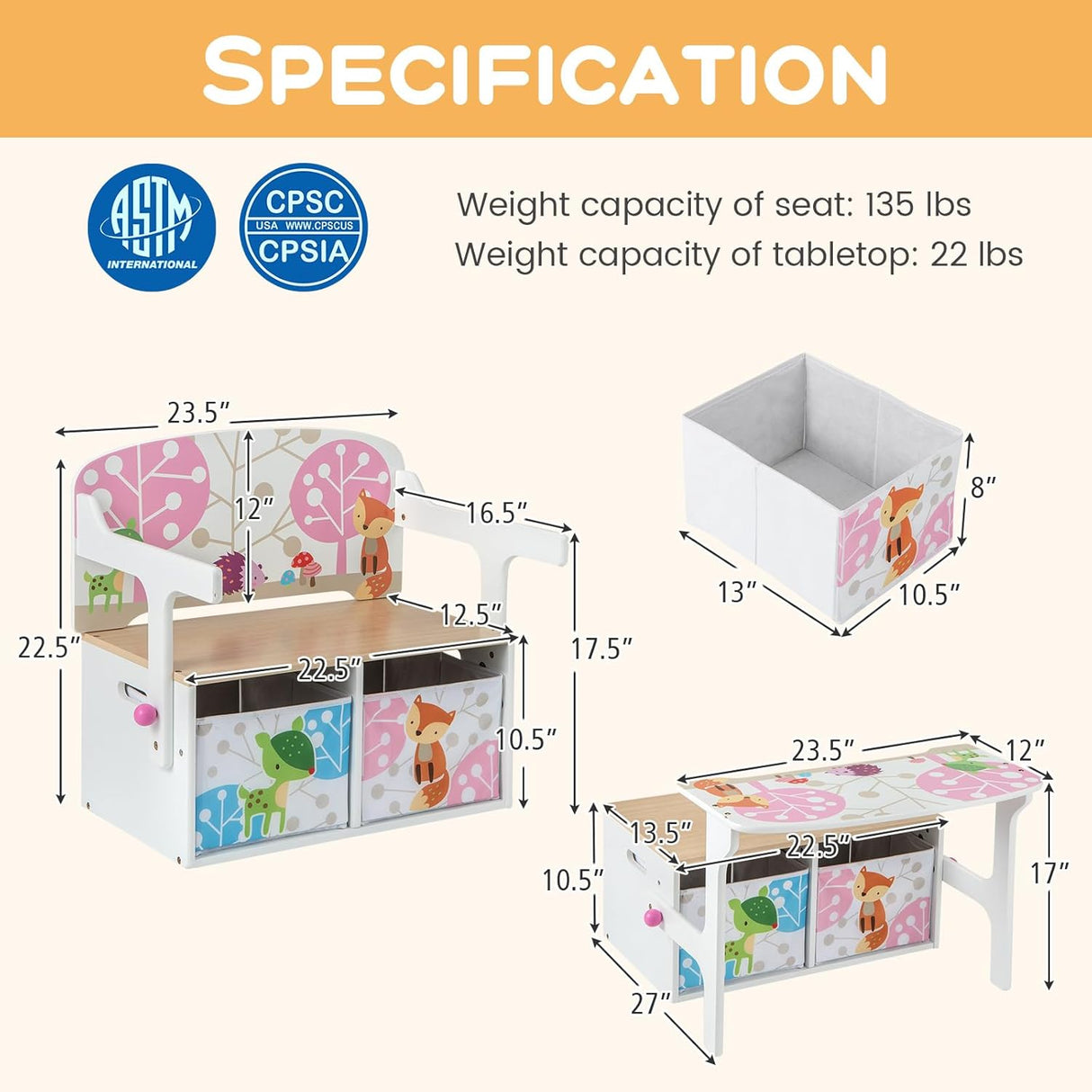 Costzon Juego de mesa y silla para niños con banco juguetes