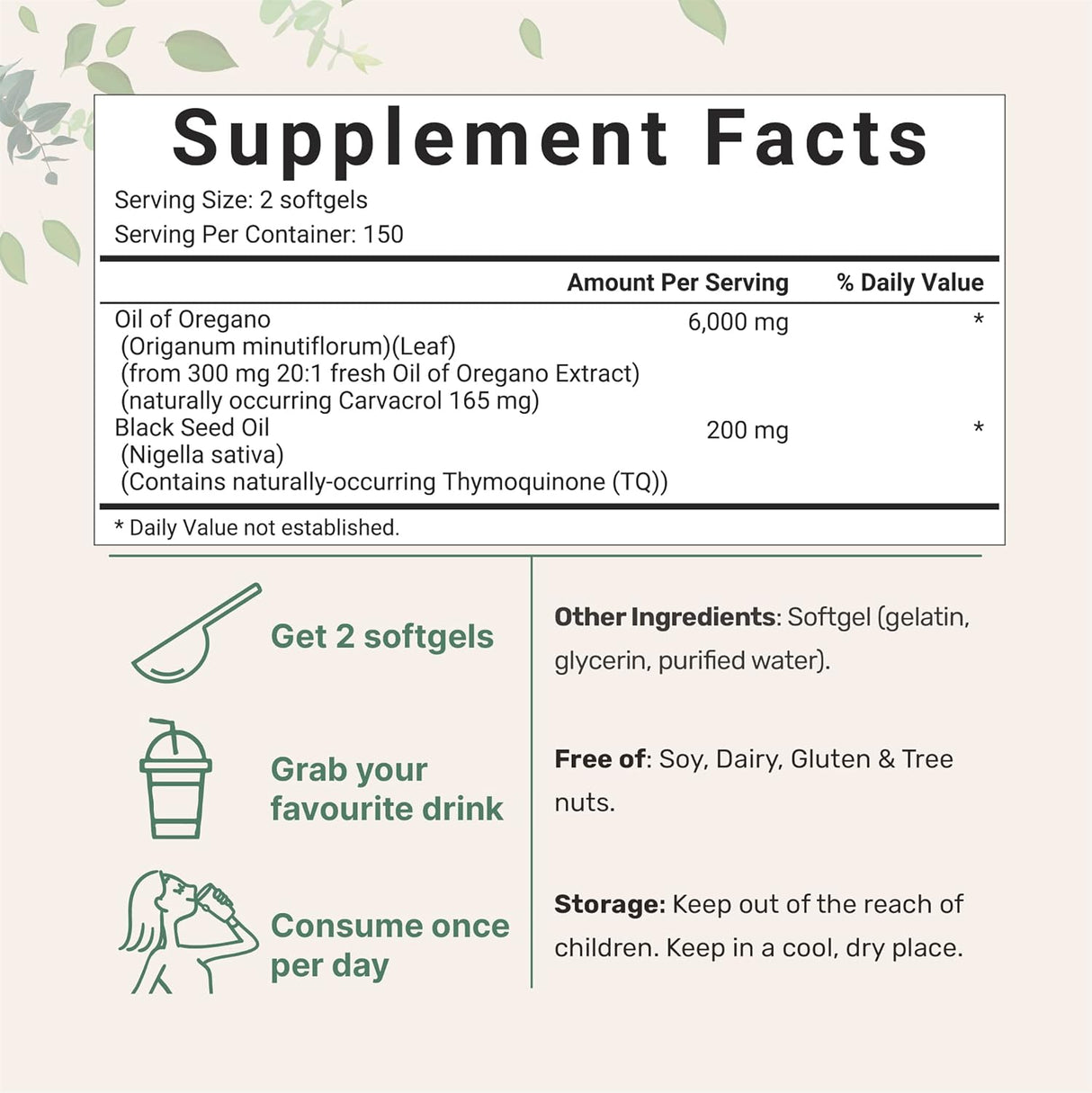 Suplemento  Cápsulas blandas de aceite de orégano de 6000 mg