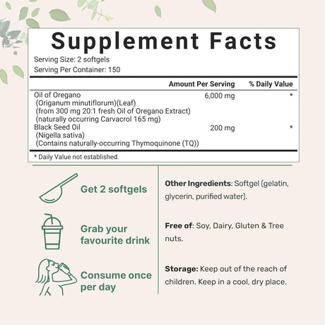 Suplemento  Cápsulas blandas de aceite de orégano de 6000 mg