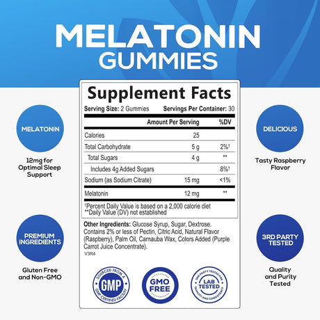 apoyo para dormir Gomitas   extra fuerte, 12 mg  dietético