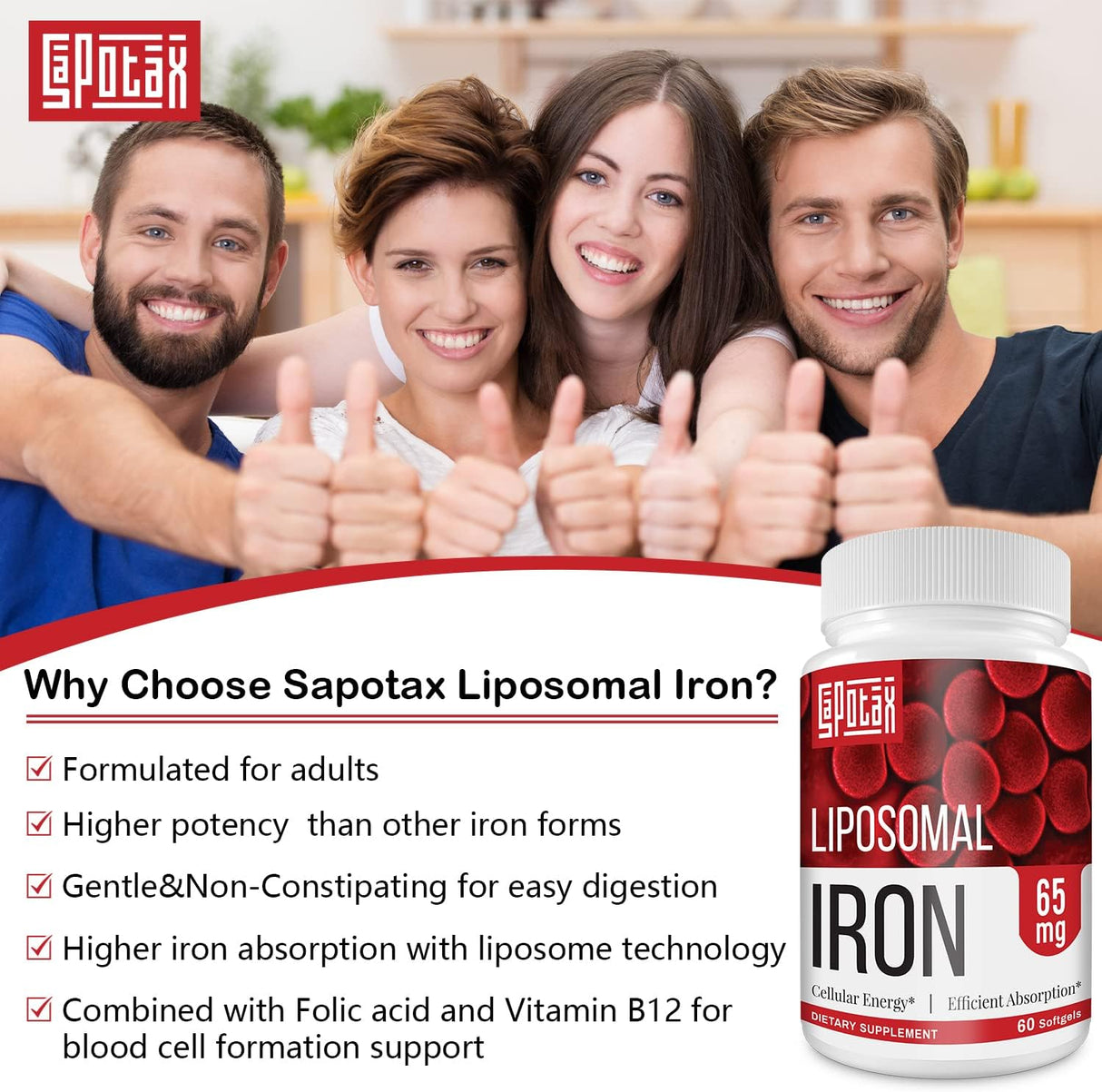 Suplemento liposomal de hierro Fe para mujeres 65 mg