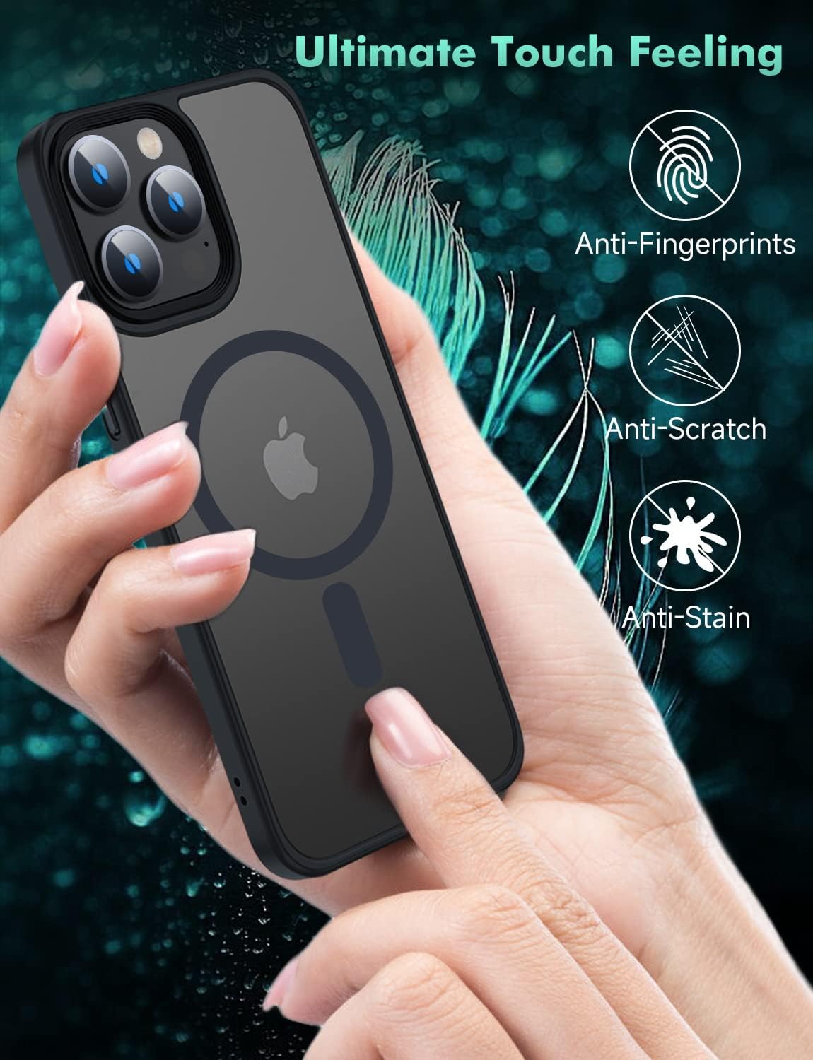 MGNAOOI - Funda magnética para iPhone 13 Pro, calidad militar probada, apta MagSafe, posterior translúcido mate, teclas de aleación de aluminio, antihuellas, caídas y arañazos, 6.1&nbsp;pulgadas, negra