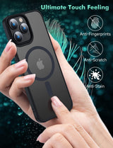 MGNAOOI - Funda magnética para iPhone 13 Pro, calidad militar probada, apta MagSafe, posterior translúcido mate, teclas de aleación de aluminio, antihuellas, caídas y arañazos, 6.1&nbsp;pulgadas, negra