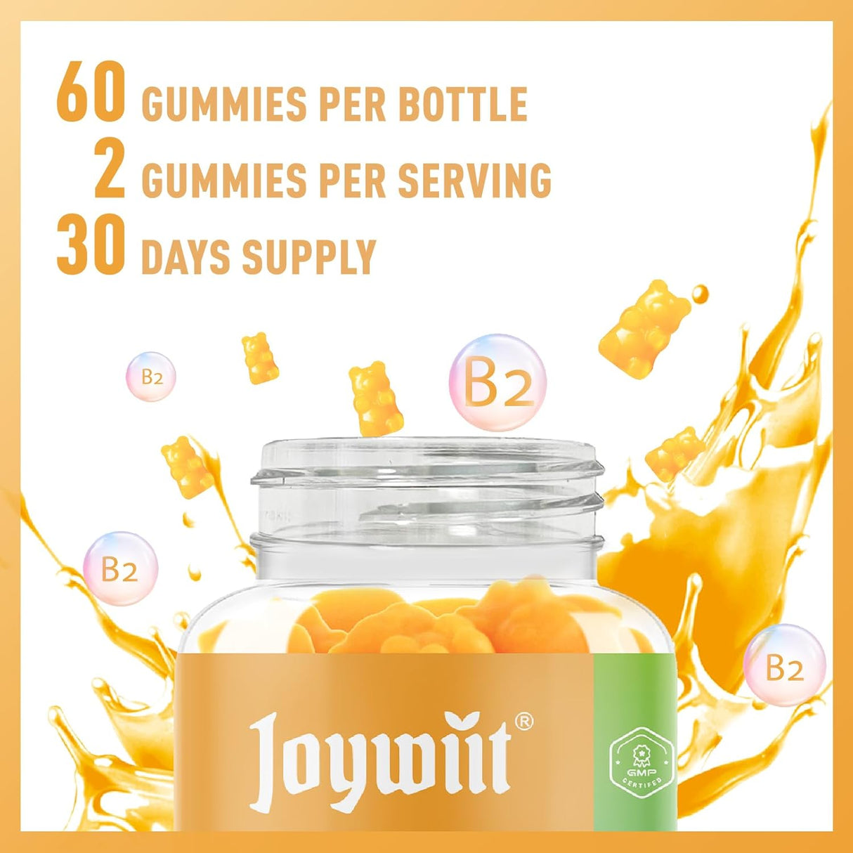 Suplemento Gomitas de vitamina B2 Riboflavina de 500 mg 60u