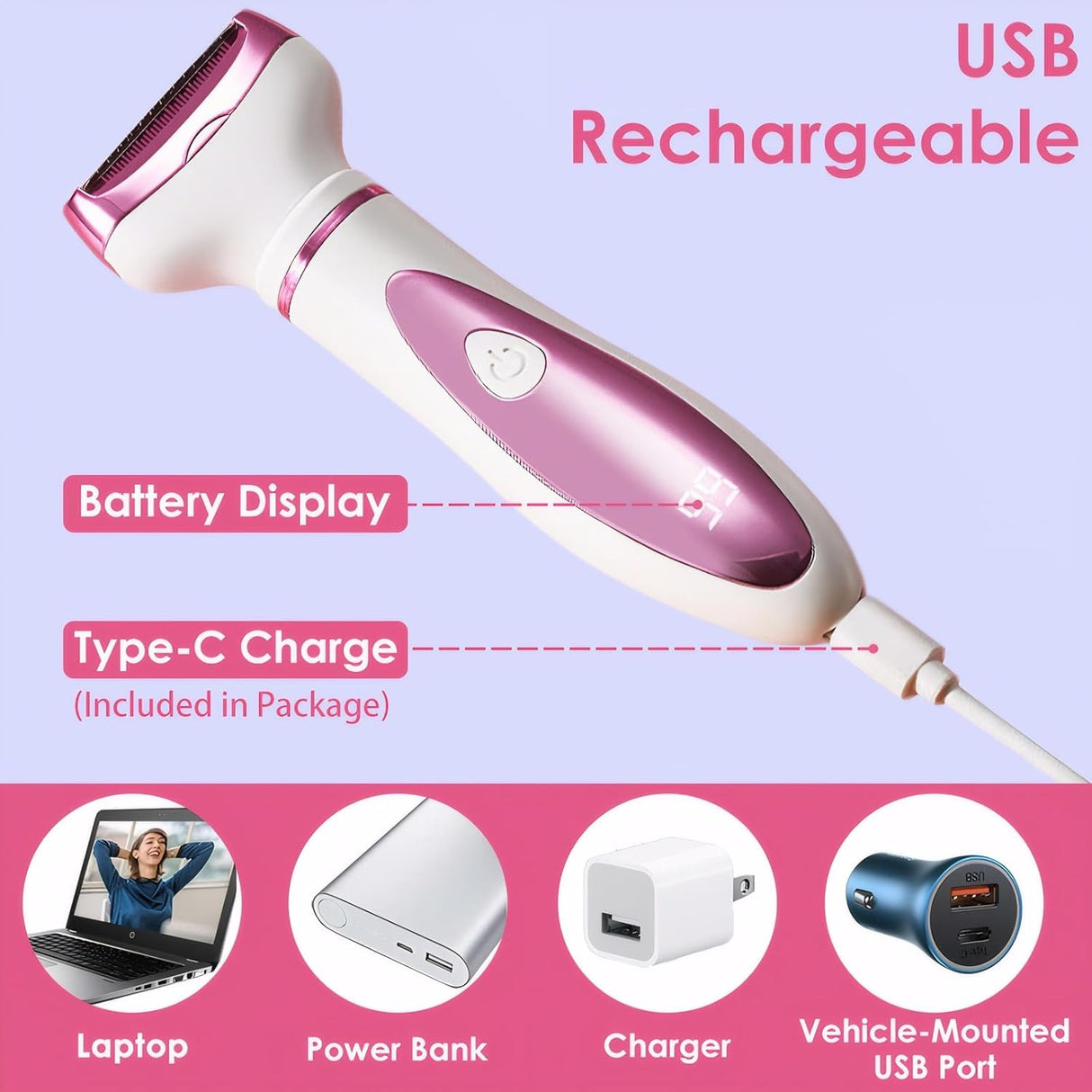 Afeitadora eléctrica 4 en 1 para mujeres con pantalla LED