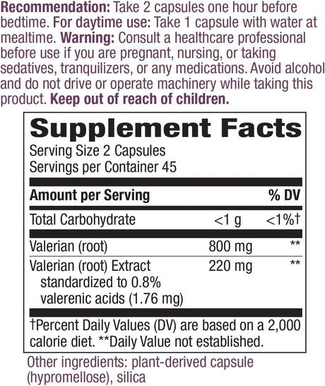 Suplemento Nature's Way Valeriana sin OMG sin gluten  220 mg
