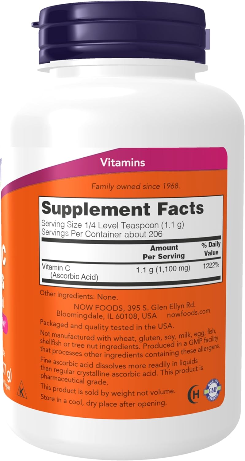 Suplementos NOW Foods, Cristales de Vitamina C en Polvo, Antioxidante, 8 oz