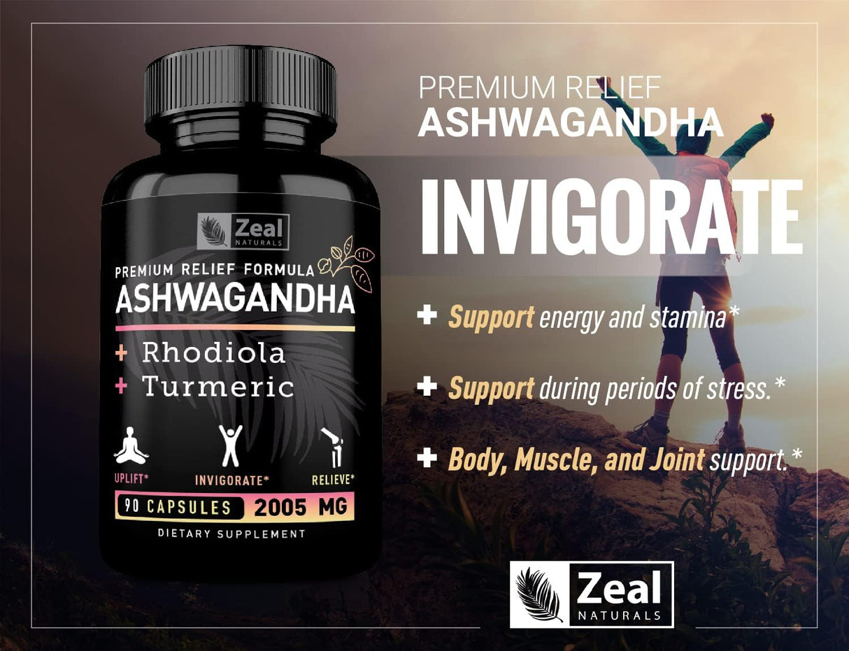 Suplemento Ashwagandha Complex  + rodiola rosa + cúrcuma 90u