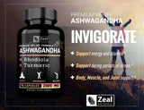 Suplemento Ashwagandha Complex  + rodiola rosa + cúrcuma 90u